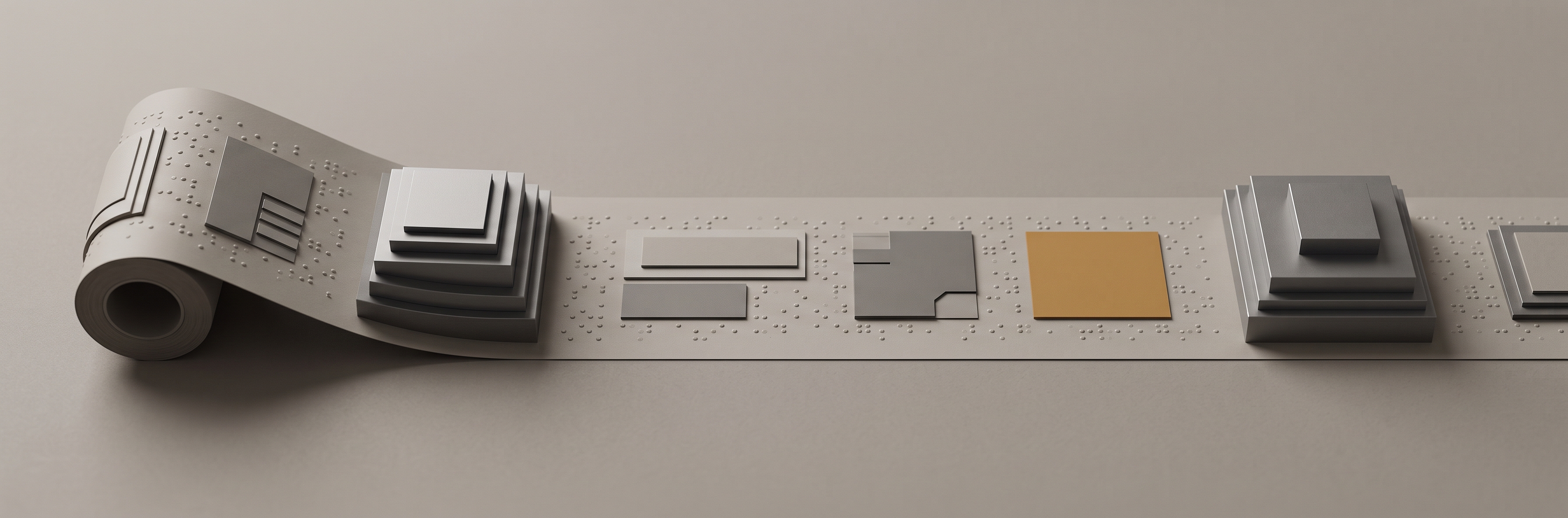 A long band of paper tape unspooling left to right, punched with marks of varying scale.