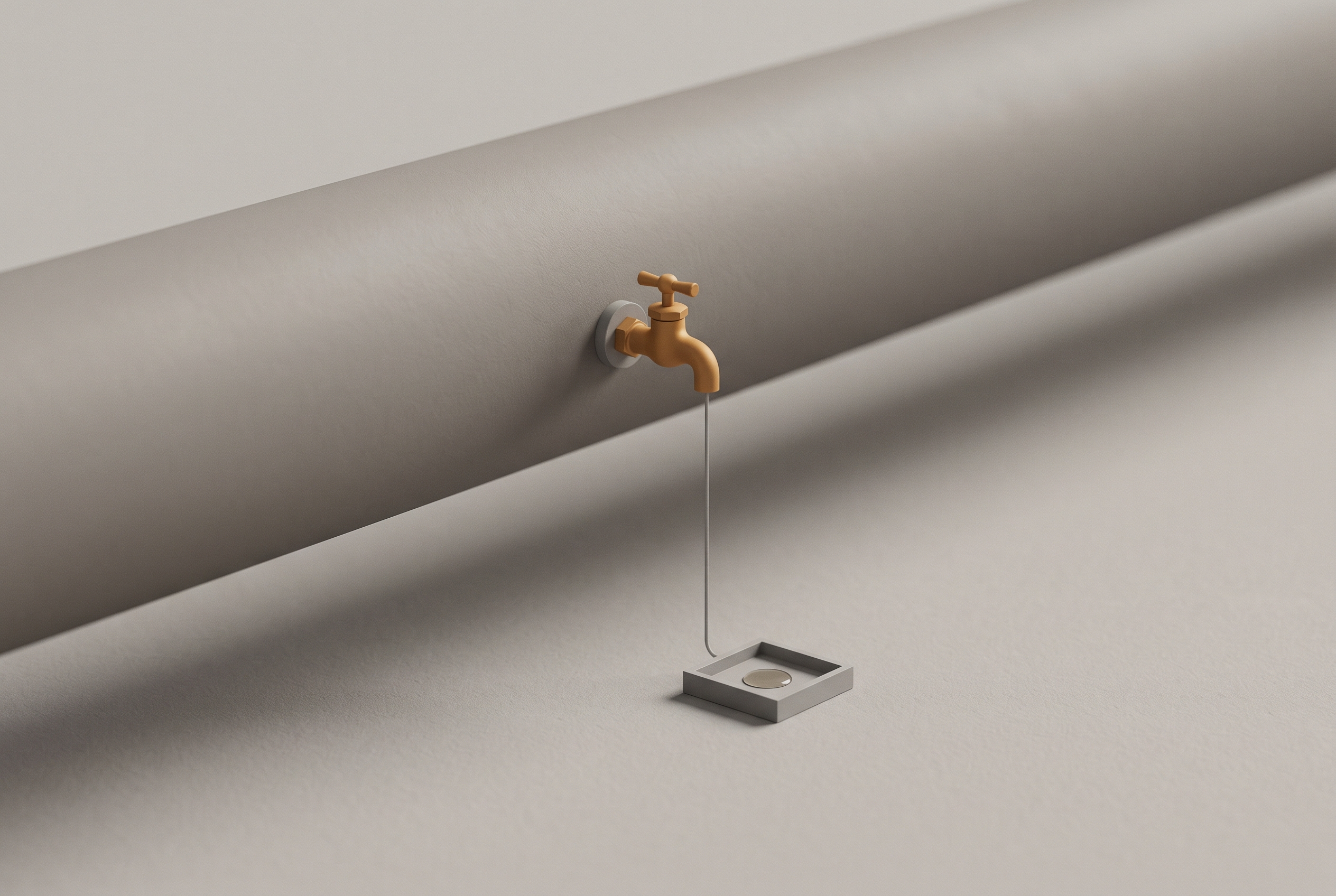 A sealed pipe with a small tap fitted to its side, drawing a thin sample line off into a tray while the main flow continues past untouched.